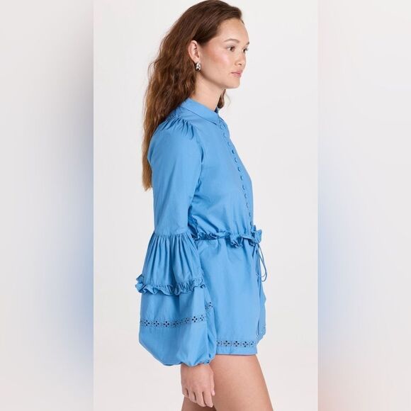 Joslin Lili Cotton Eyelet Ruffle Poplin Cotton Romper in Cerulean Blue, Size 2 - Picture 3 of 16